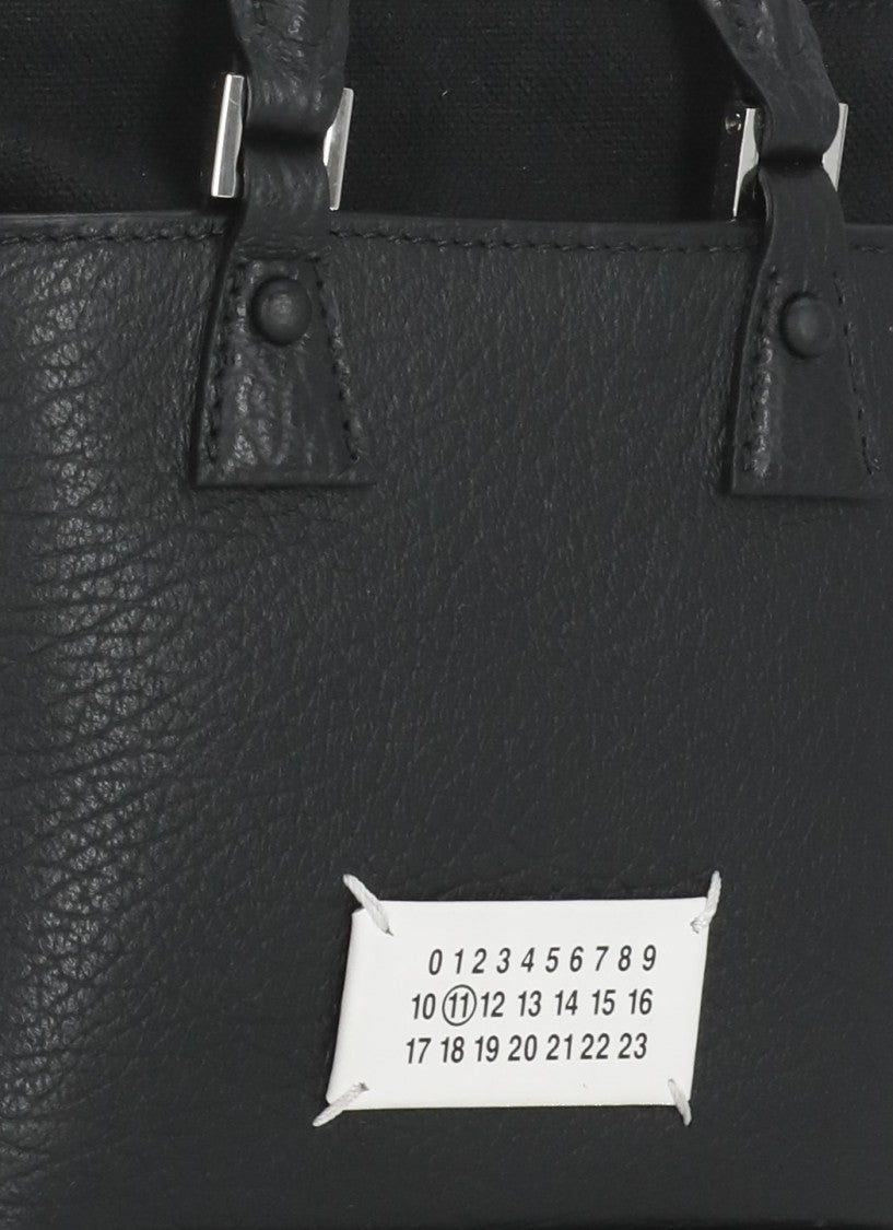 Maison Margiela Structured Rectangular Black Leather Hand Bag With Numeric Tab