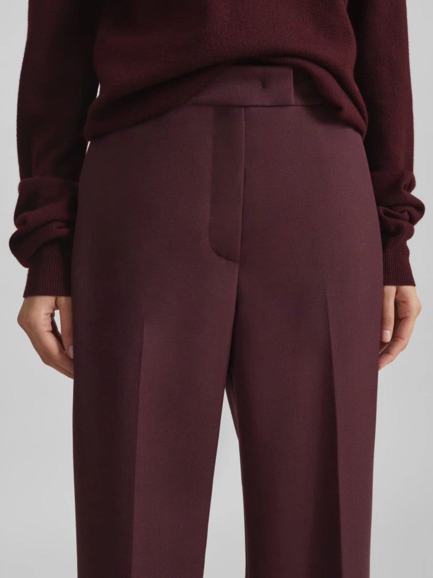 The Frankie Shop Burgundy Wool Blend Straight Front Pleat Straight-Leg Pants