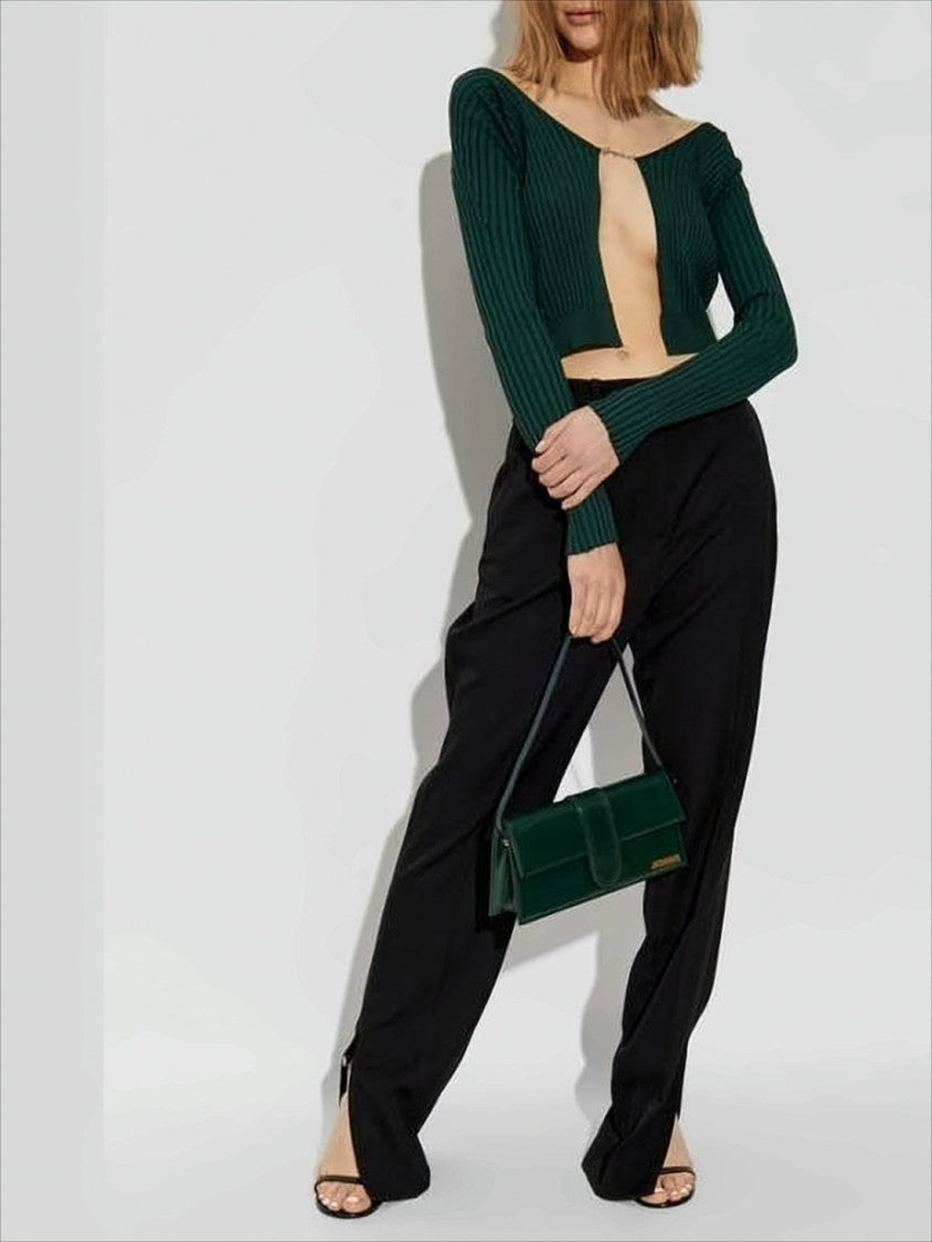 Jacquemus Ribbed Cropped Cardigan With Gold-Tone Clasp Closure