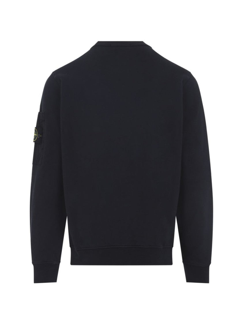 Stone Island Minimalist Black Cotton Sweatshirt With Unique Sleeve Patch