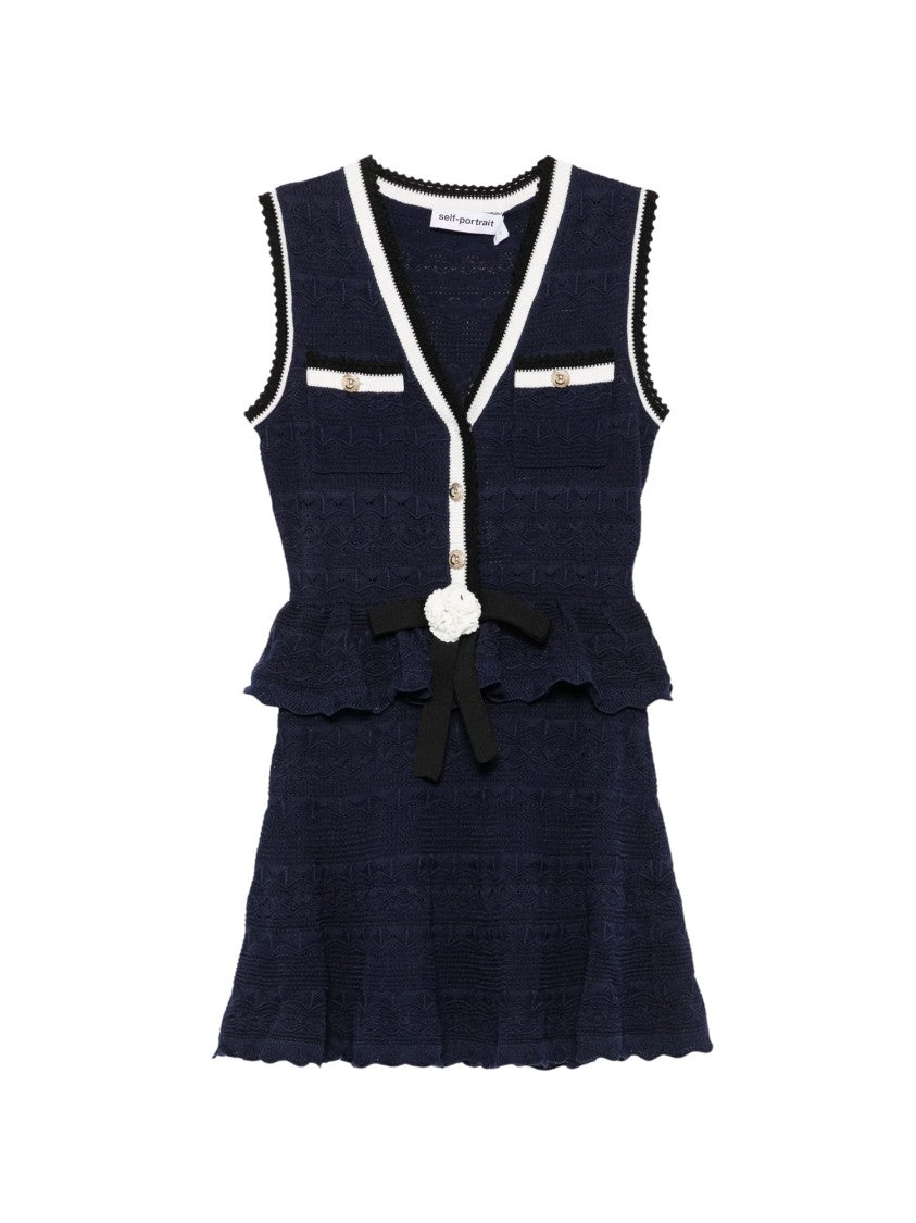 Self-Portrait Blue Peplum Ribbed Knit Mini Dress