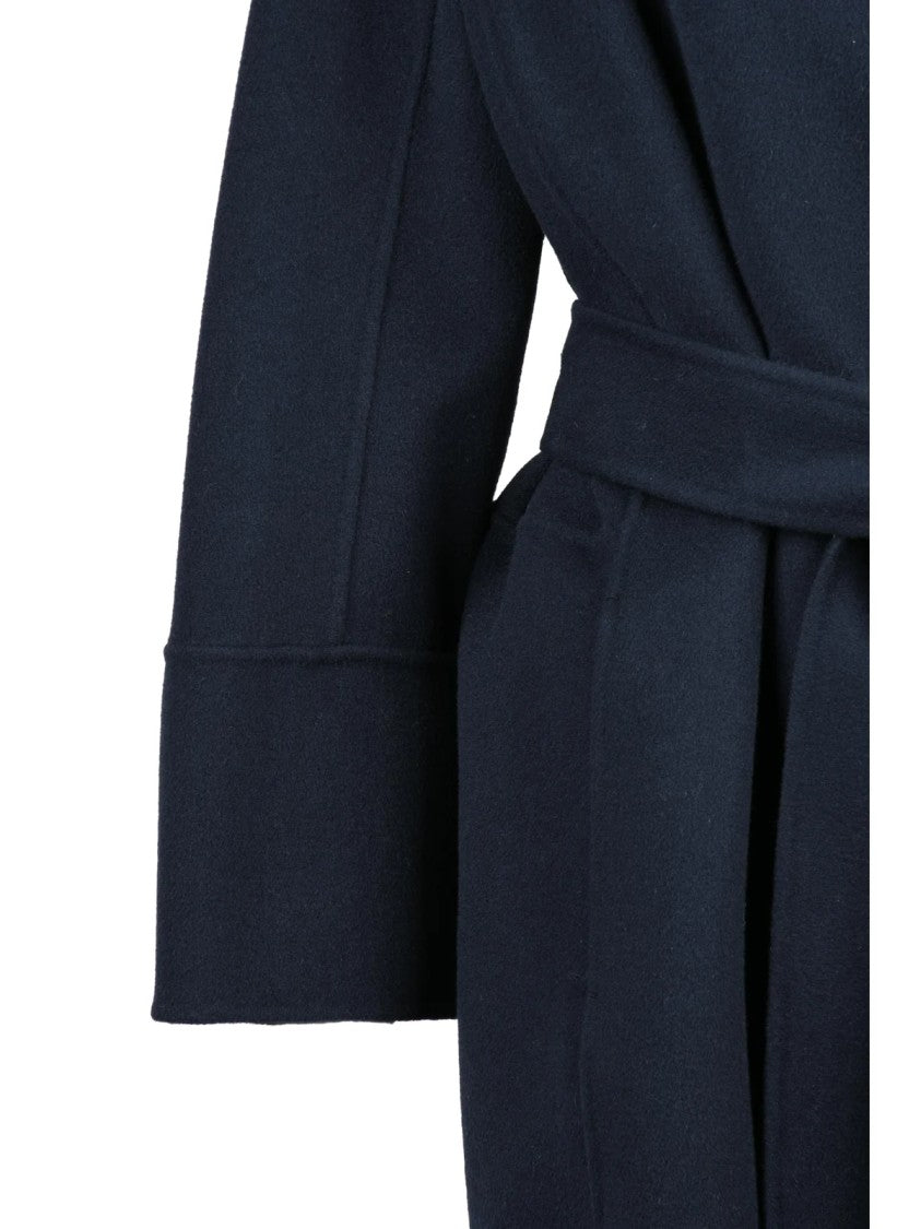 Max Mara Navy Virgin Wool Belted Arona Coat