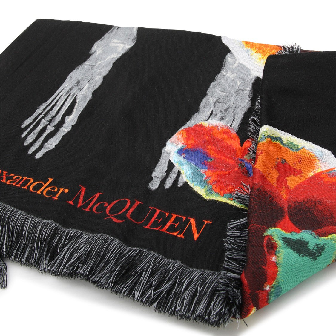Alexander Mcqueen Orchid Skeleton Graphic Scarf In Silk-Wool Blend