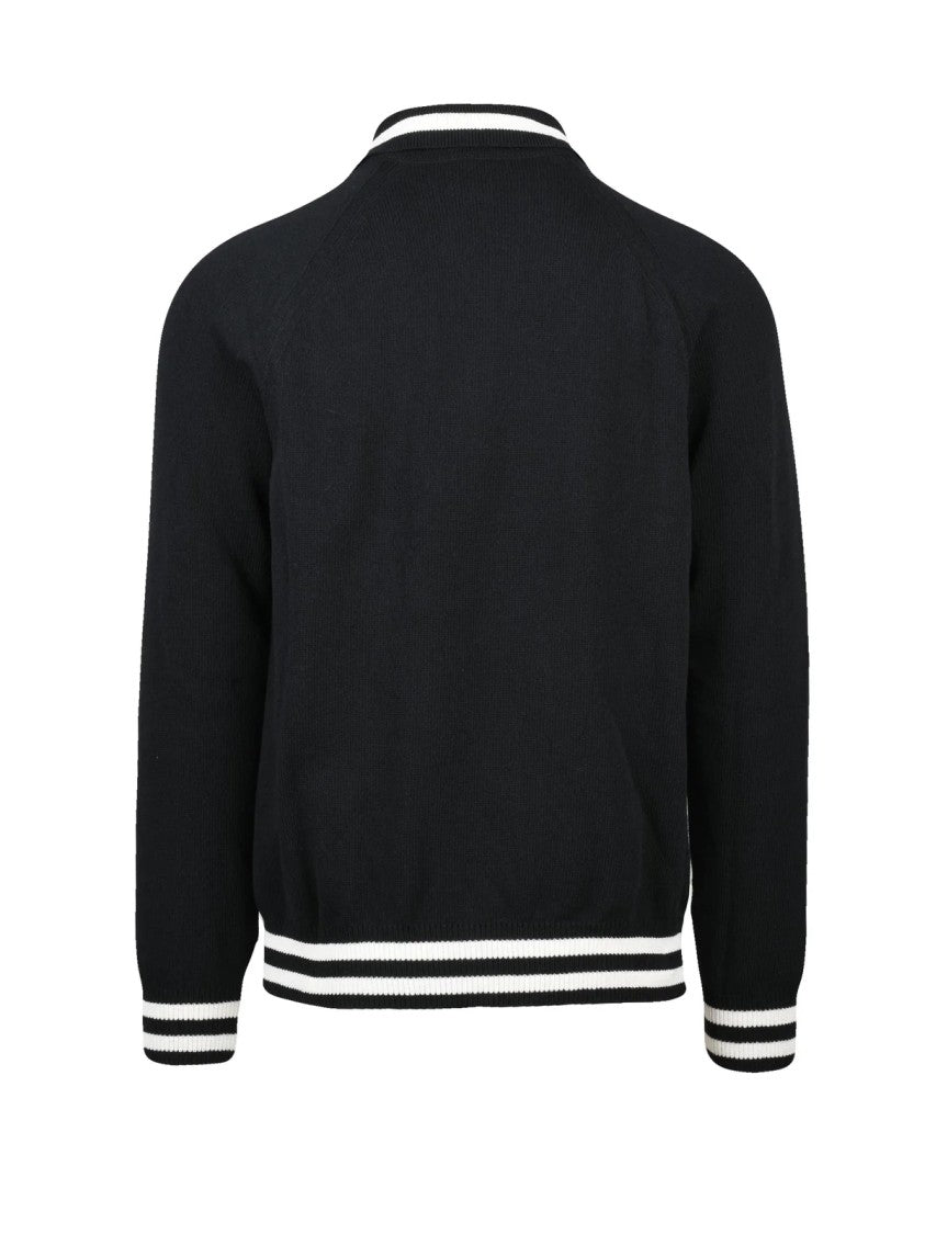 Balmain Black Cotton-Blend Knit Polo Shirt