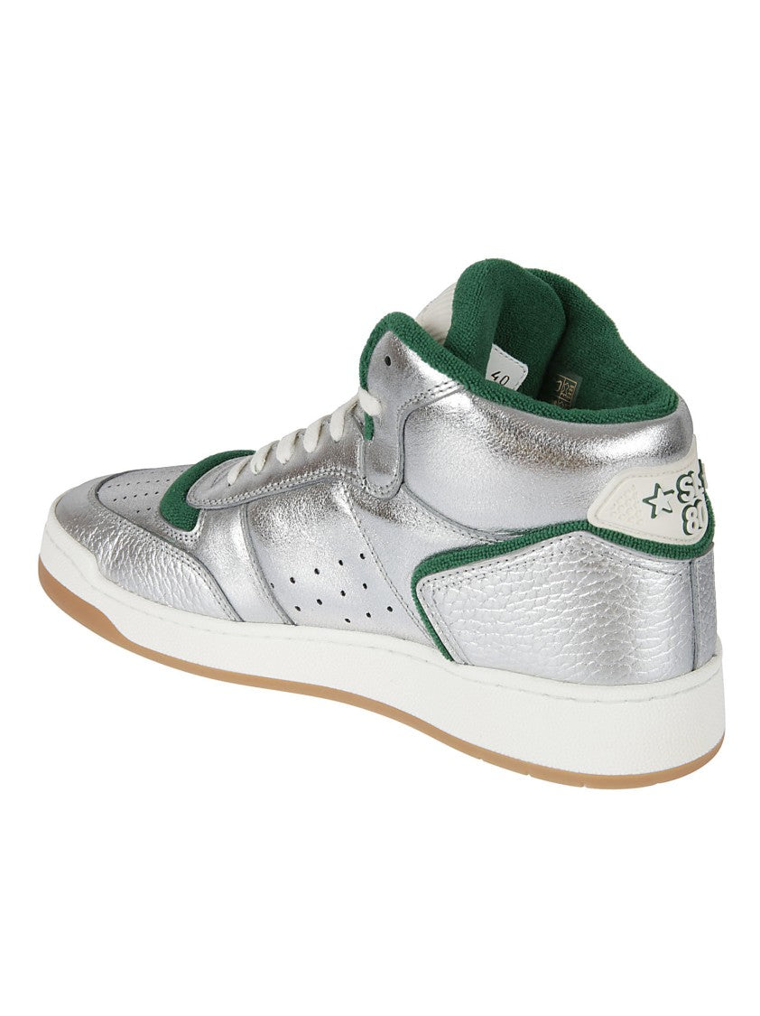 Saint Laurent High-Top Sneakers With Metallic Silver Leather