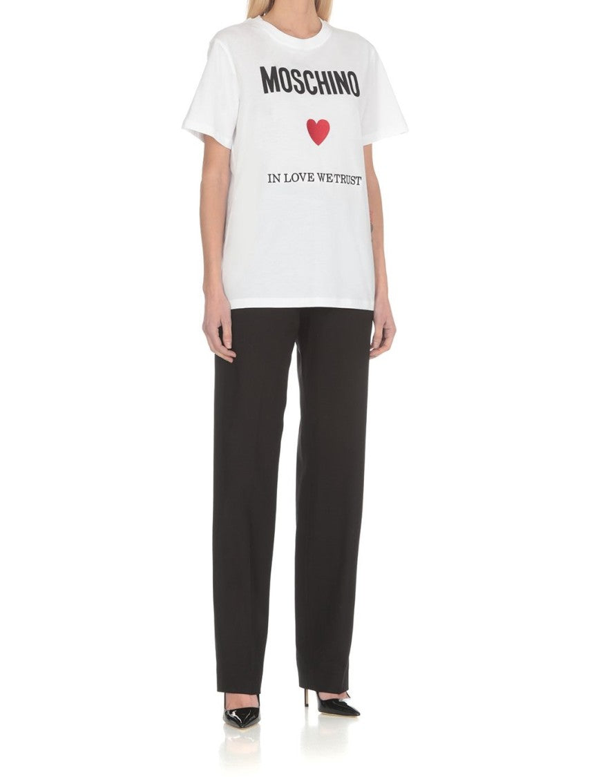 Moschino Crew Neck White Cotton T-Shirt Lettering