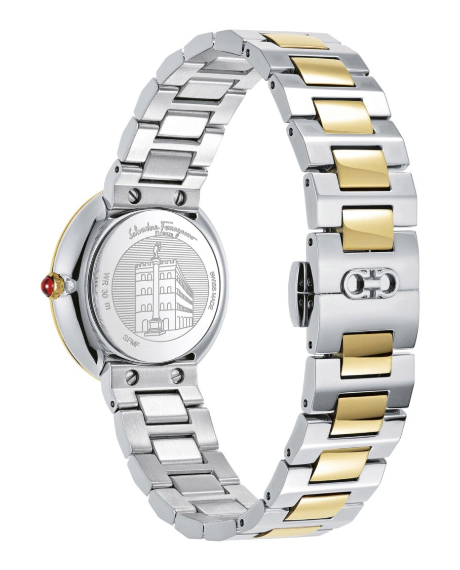 Ferragamo Two-Tone Bracelet Watch With Silver Sunray Dial