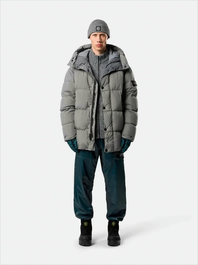 Stone Island Quilted Hooded Down Jacket With Angular Flap Pockets