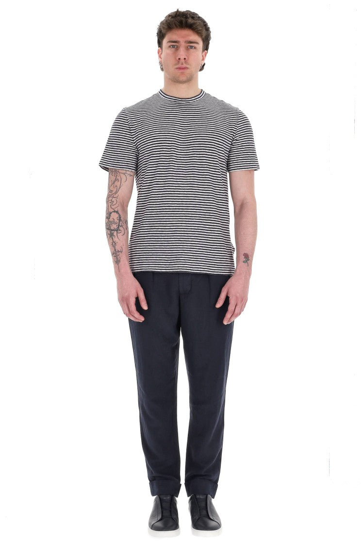 Officine Generale Horizontal Stripe Cotton-Linen T-Shirt
