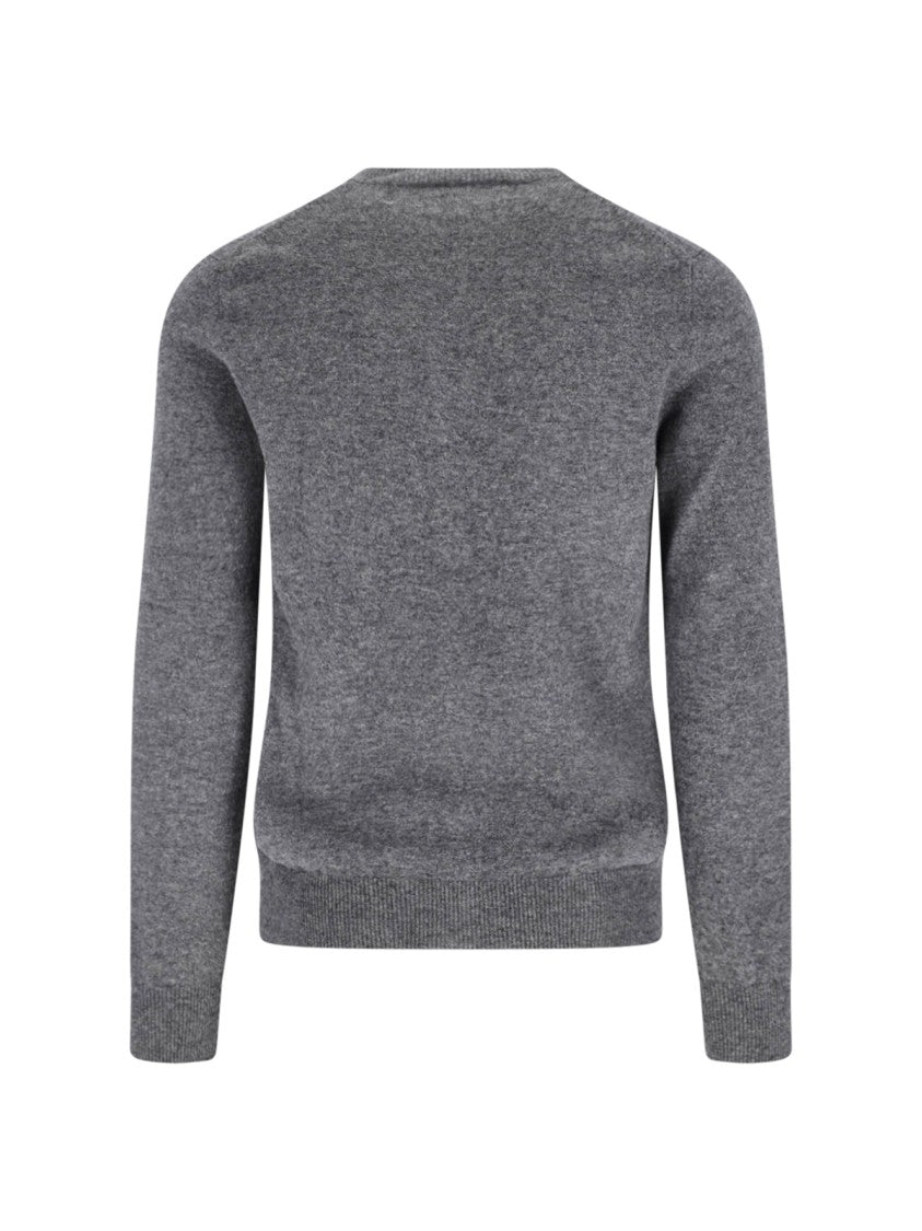 Comme Des Garçons Classic Contrast Logo Grey Wool Cardigan