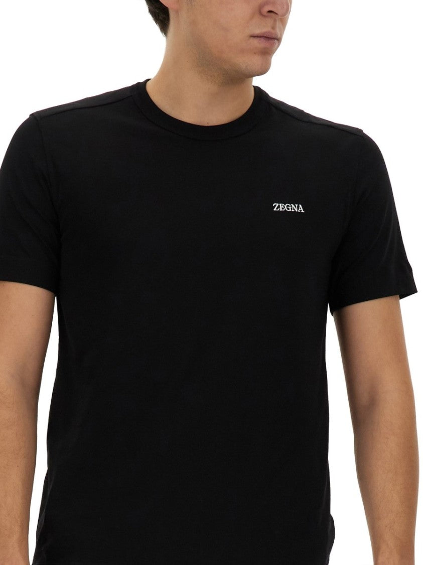 Zegna Crew Neck T-Shirt With Subtle Logo Embroidery