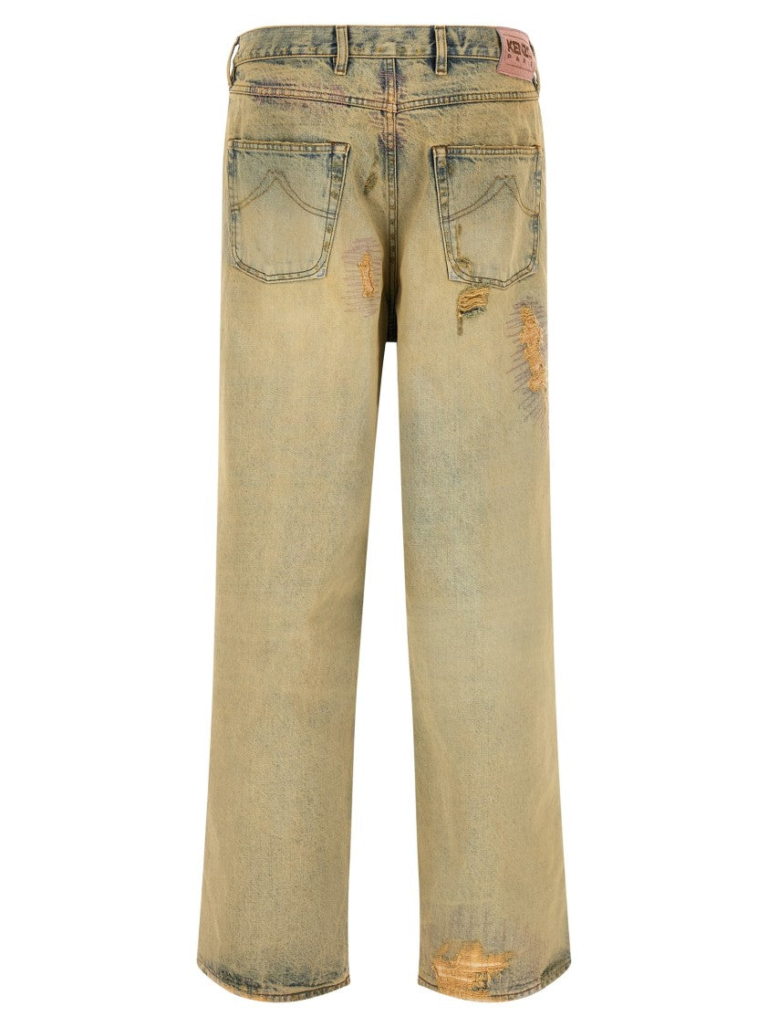 Kenzo Kuroki Distressed Wide Leg Jeans
