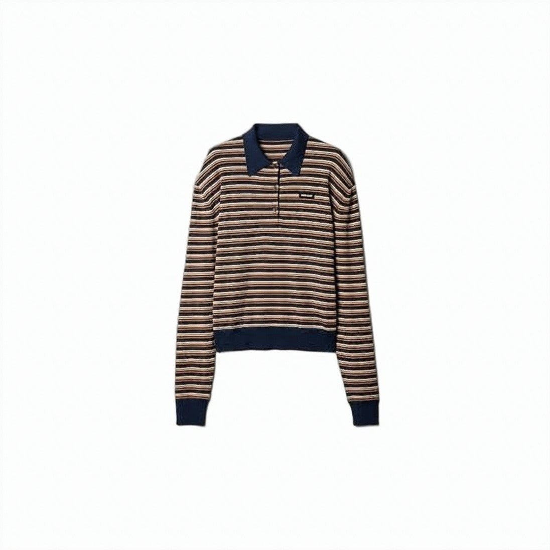 Miu Miu Long-Sleeve Wool Polo Shirt With Contrasting Collar And Cuffs