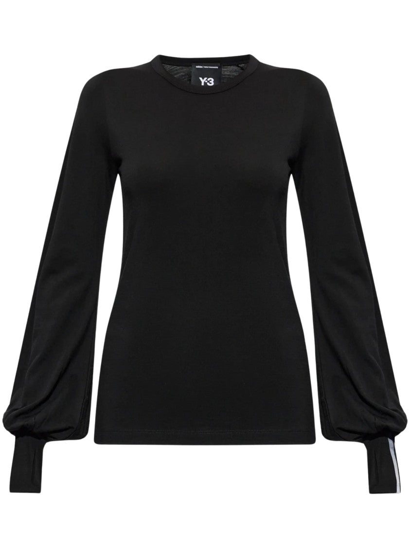 Y-3 Cnch Drape Striped Voluminous Sleeve Black Sweater