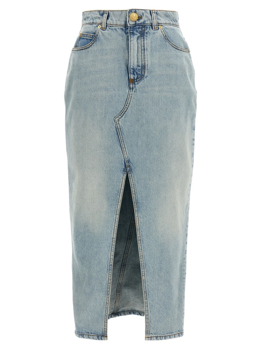 Balmain Delavé Cotton Denim Midi Skirt