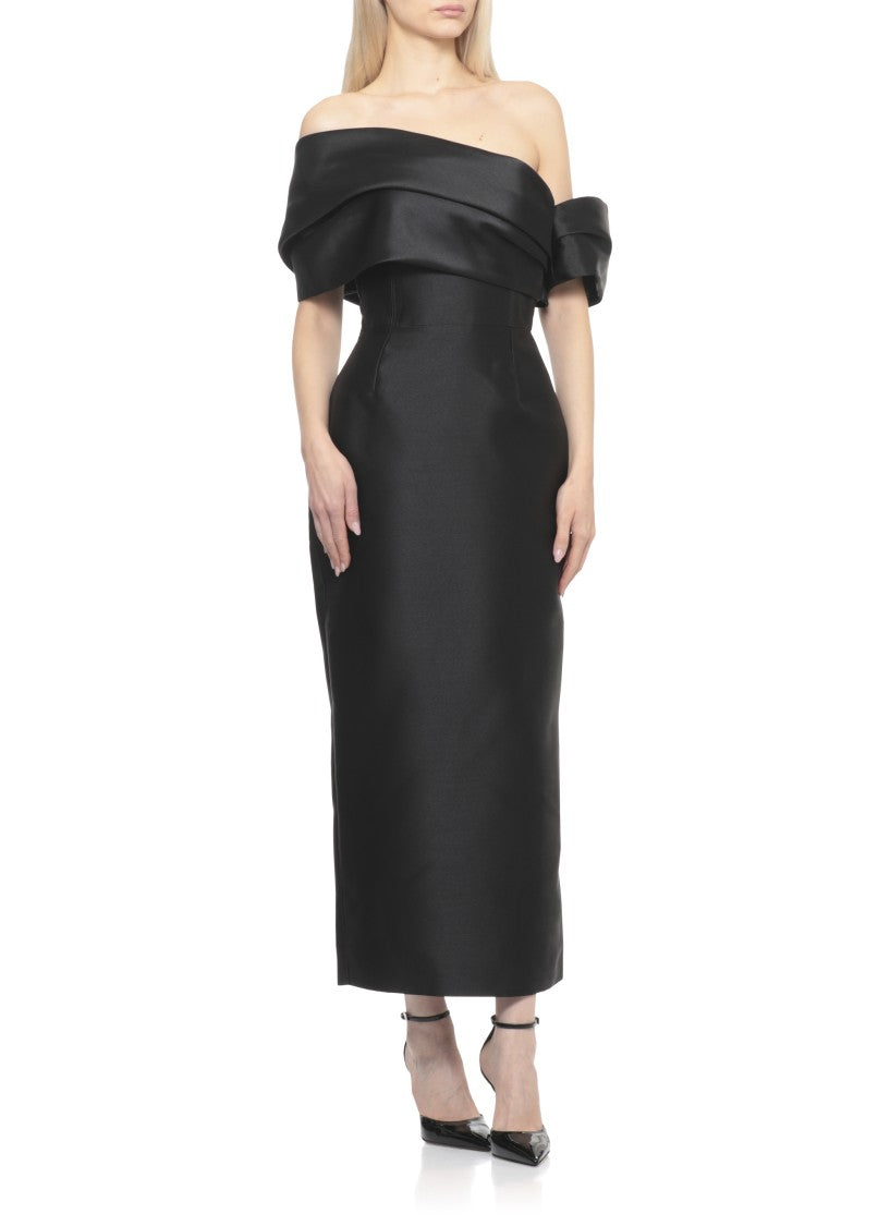 Solace London Structured Off-Shoulder Midaxi Dress With Rear Vent And Side Zip