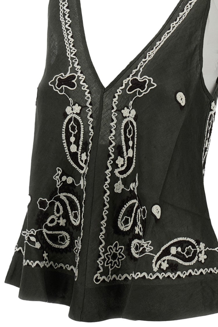 Parosh Intricate Embroidered Linen Top With V-Neckline