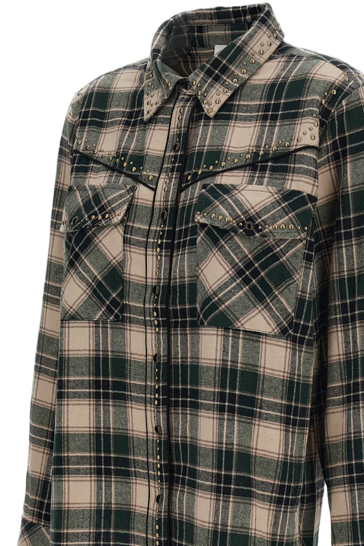 Parosh Multicolor Plaid Studded Cotton Western Shirt