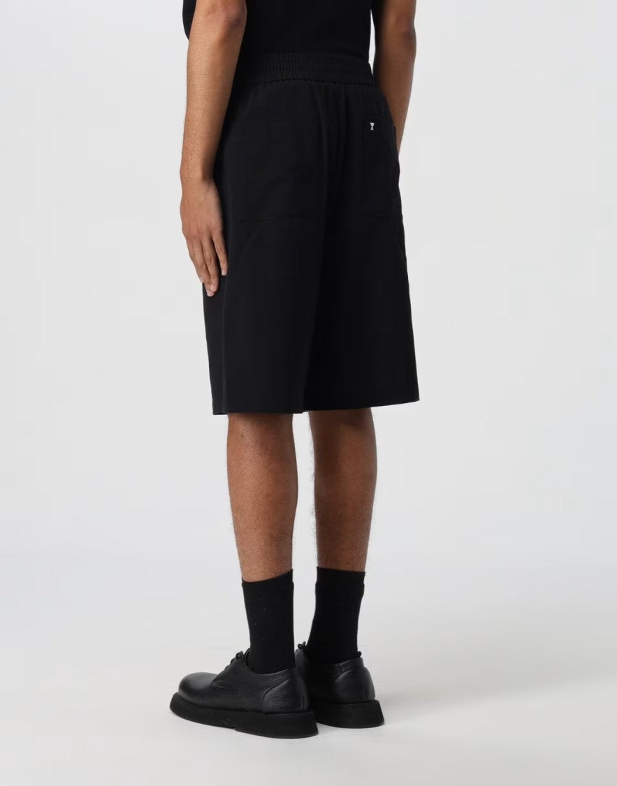 Ami Cotton Crepe De Coeur Logo Plaque Bermuda