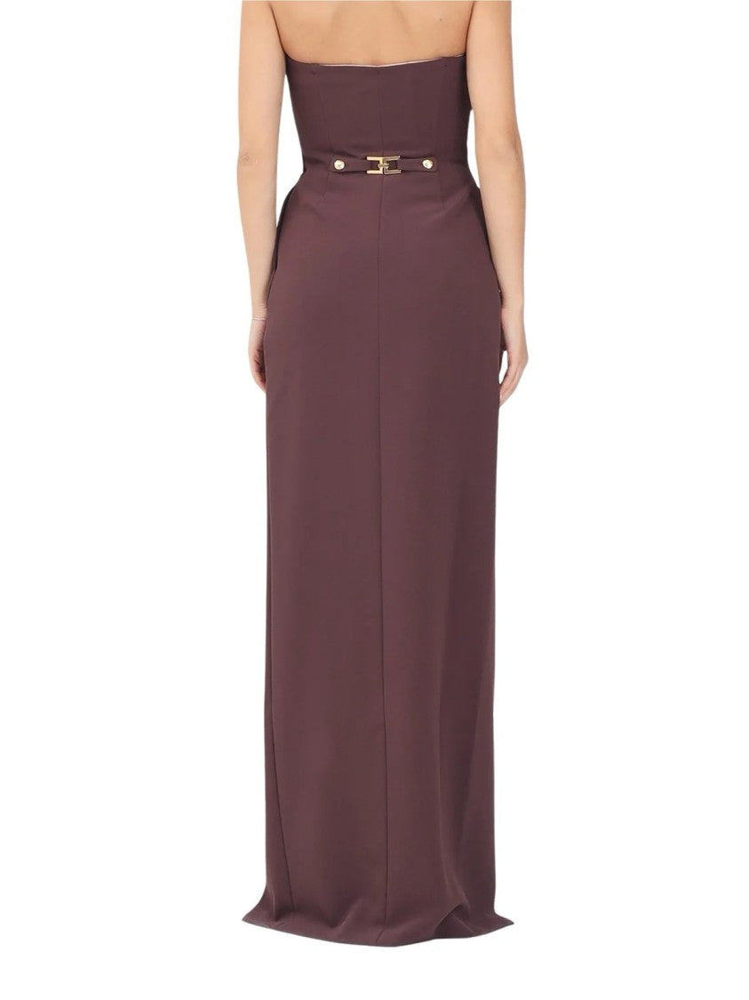 Red Carpet E. Franchi Mermaid Silhouette Maxi Dress With Bustier Neckline And Gold Accents