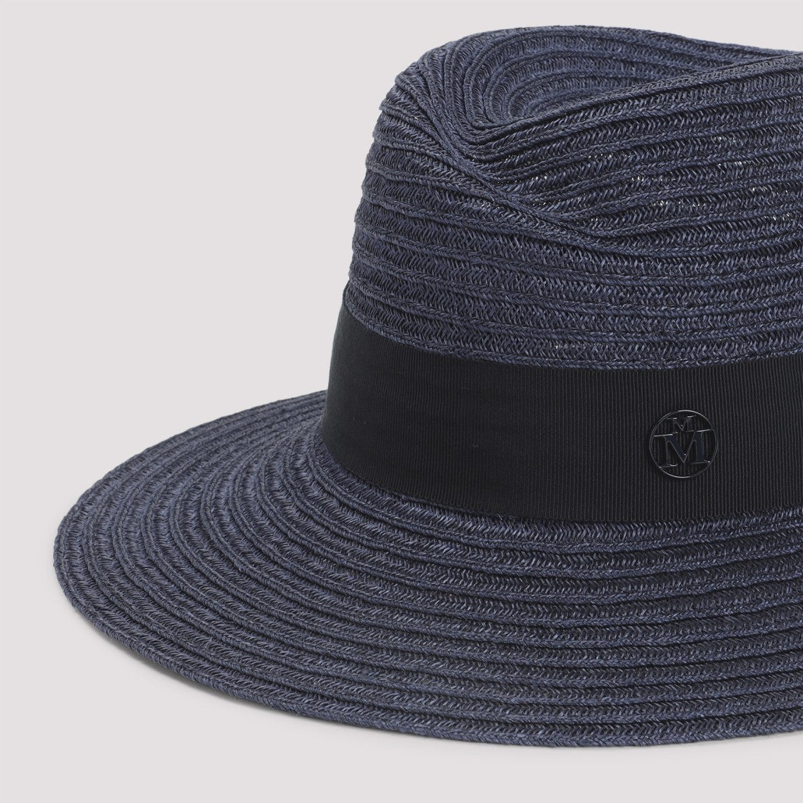 Maison Michel Woven Fedora Hat With Textured Finish And Signature Emblem