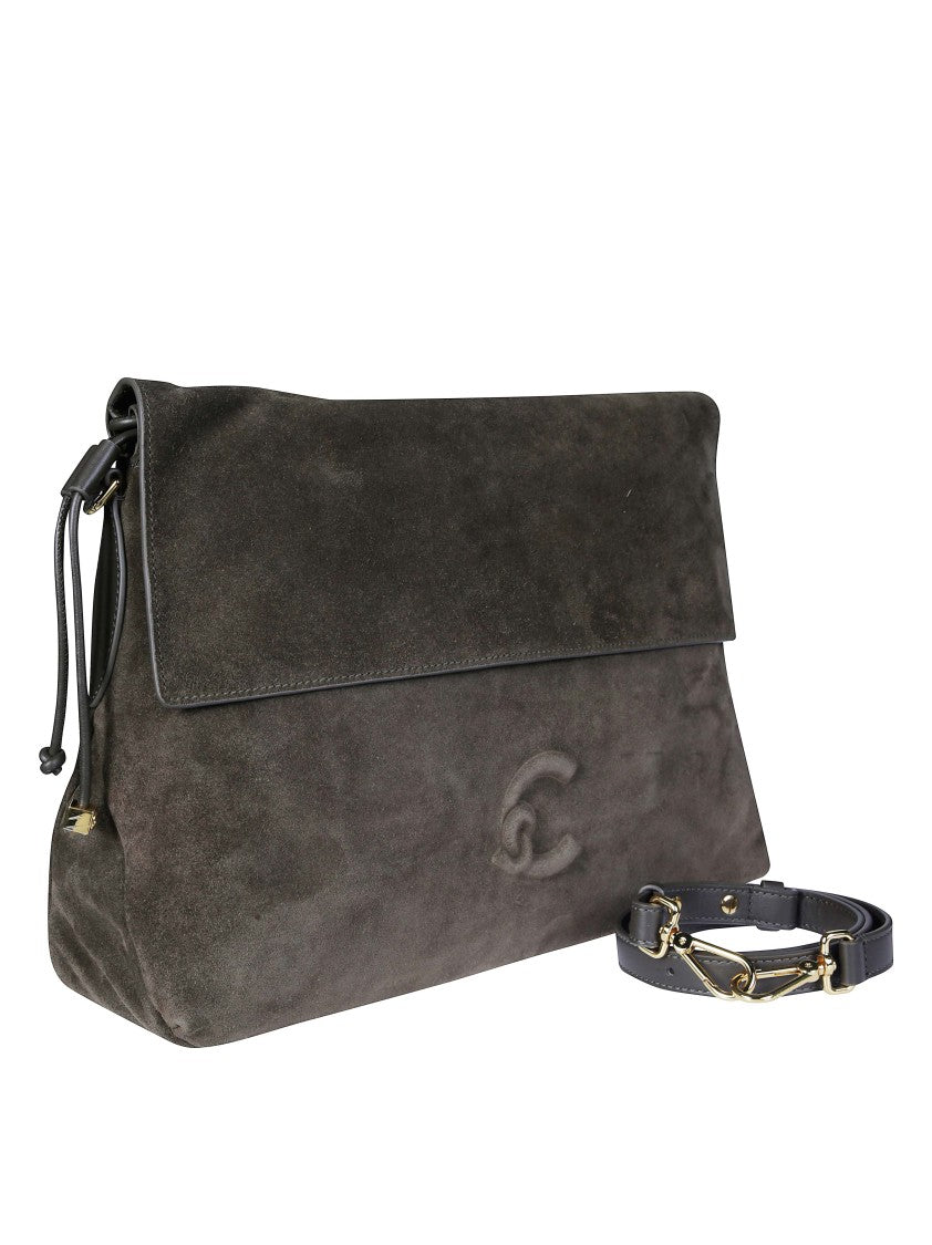 Coccinelle Grey Lidia Suede Fold-Over Shoulder Bag