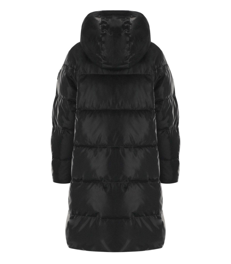 Elisabetta Franchi Black Satin Hooded Padded Coat