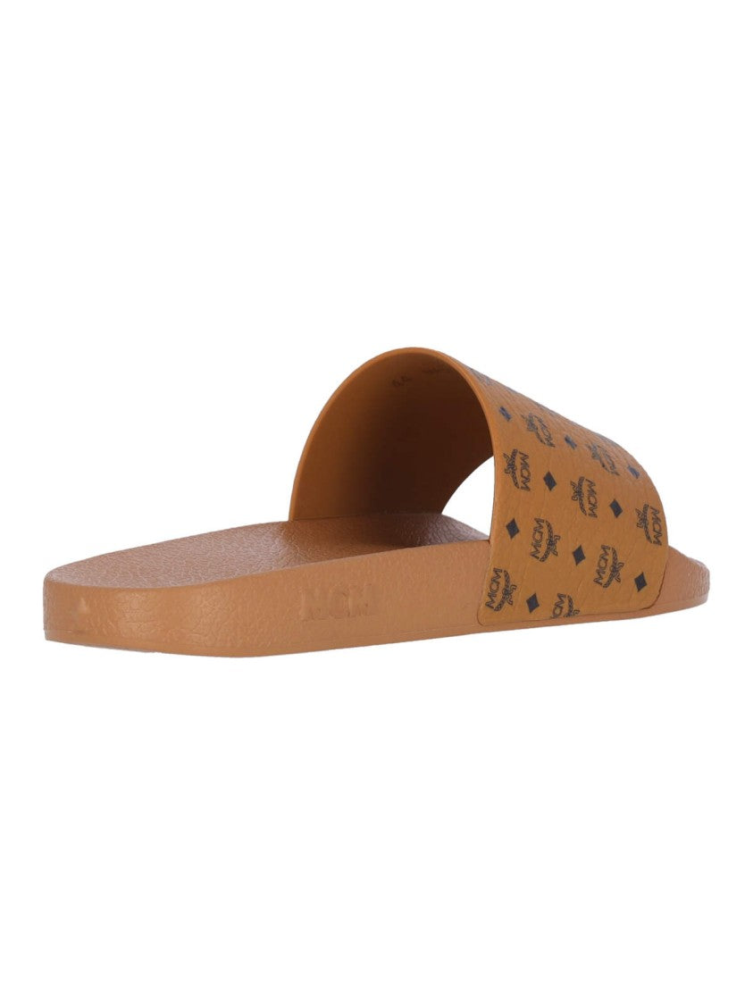 Mcm "Monogram Print" Slide Sandals Brown