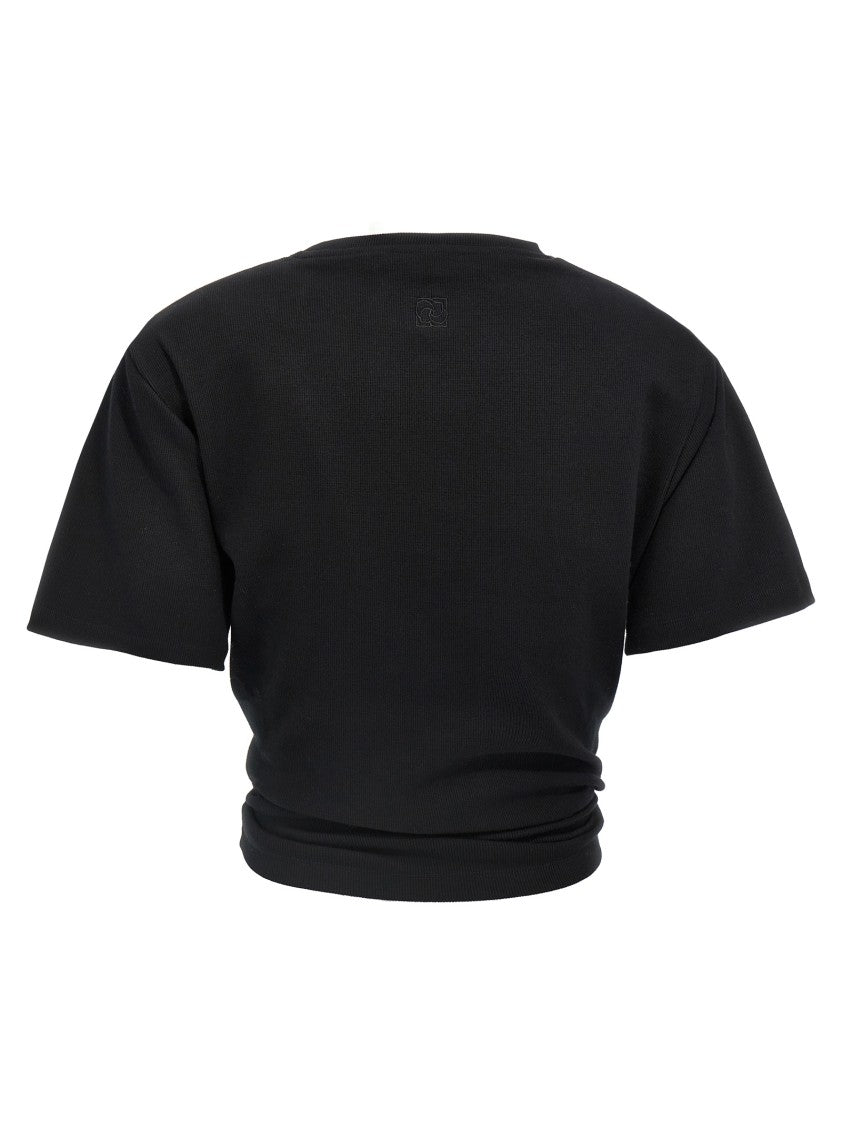 Magda Butrym Ribbed Cotton T-Shirt With Front Knot Detail