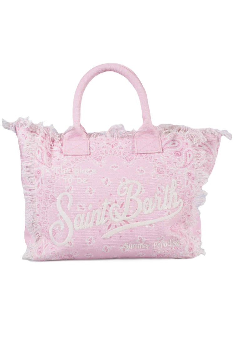 Mc2 Saint Barth Bandana-Inspired Pink Tote Bag With Fringed Edges