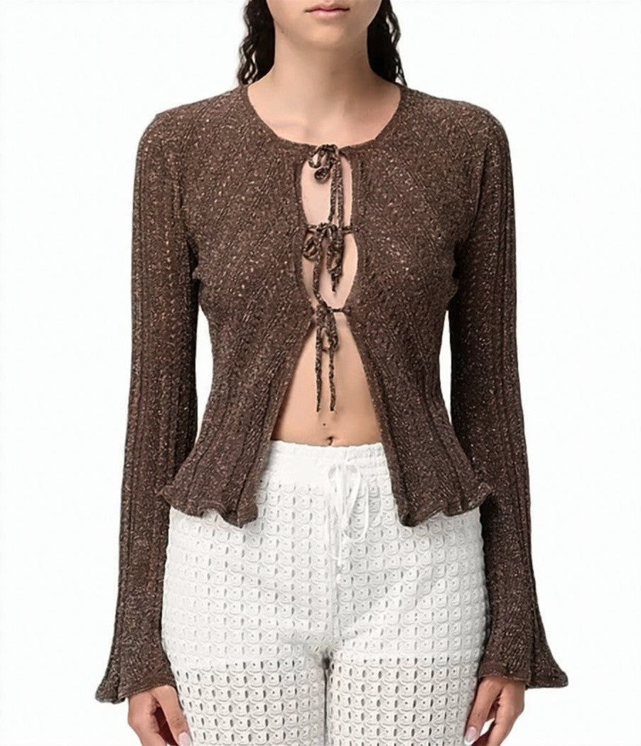 Twin-Set Chevron Lurex Linen-Blend Fitted Cardigan