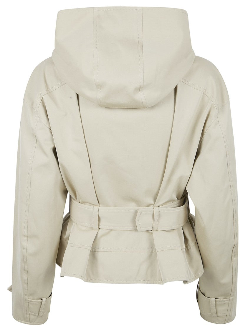 Alexander Mcqueen Short Ruffled Jacket In Light Beige Cotton Gabardine