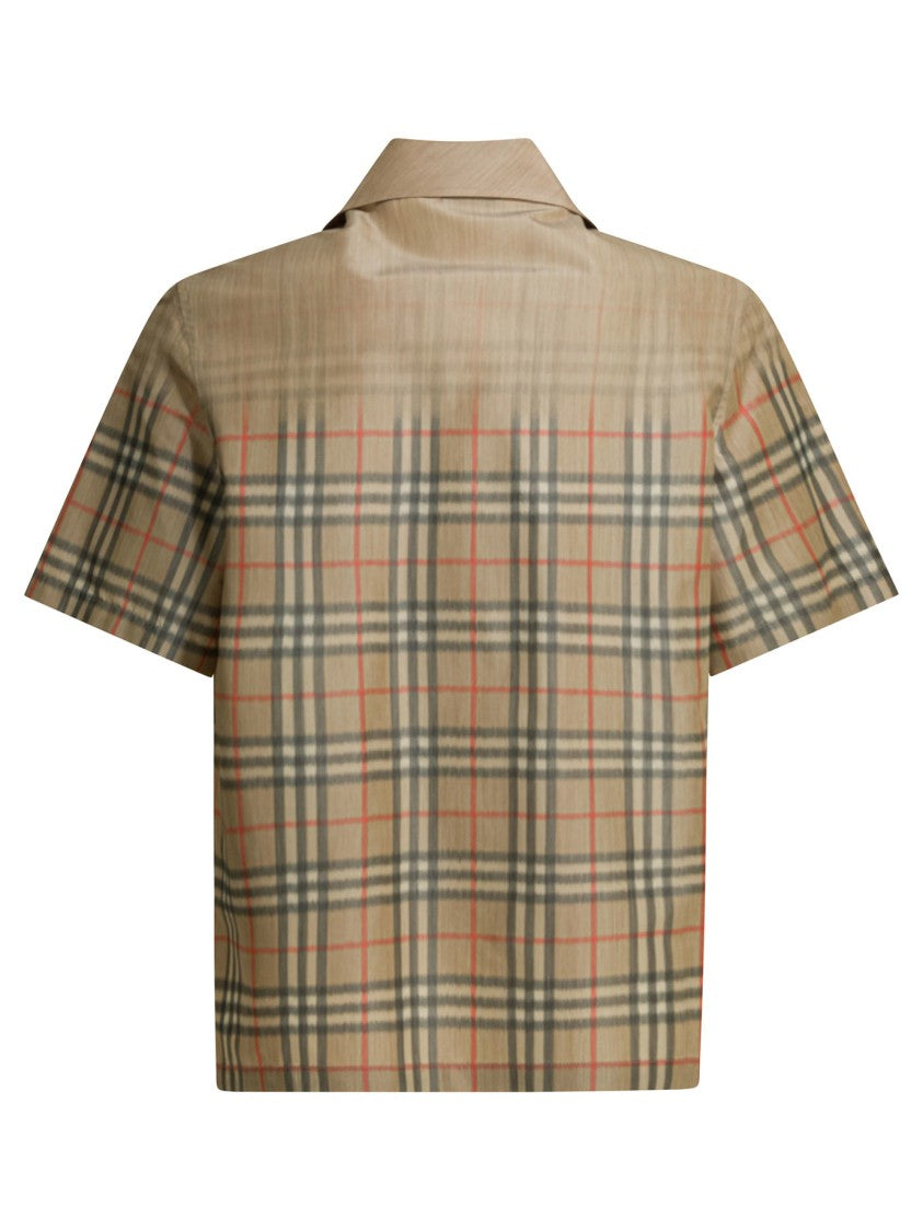 Burberry Short-Sleeved Button-Down Shirt With Plaid Pattern And Subtle Sheen