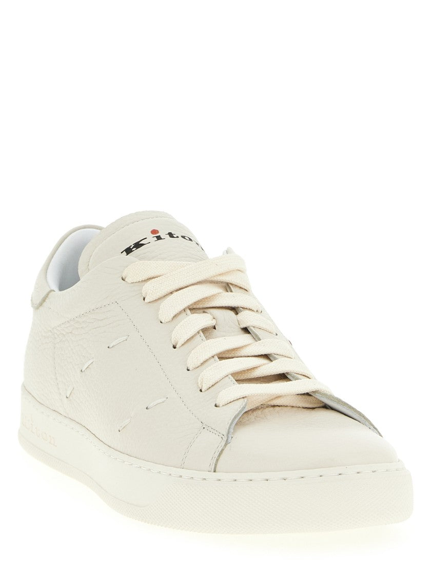 Kiton Hammered Leather Sneakers With Contrasting Stitching
