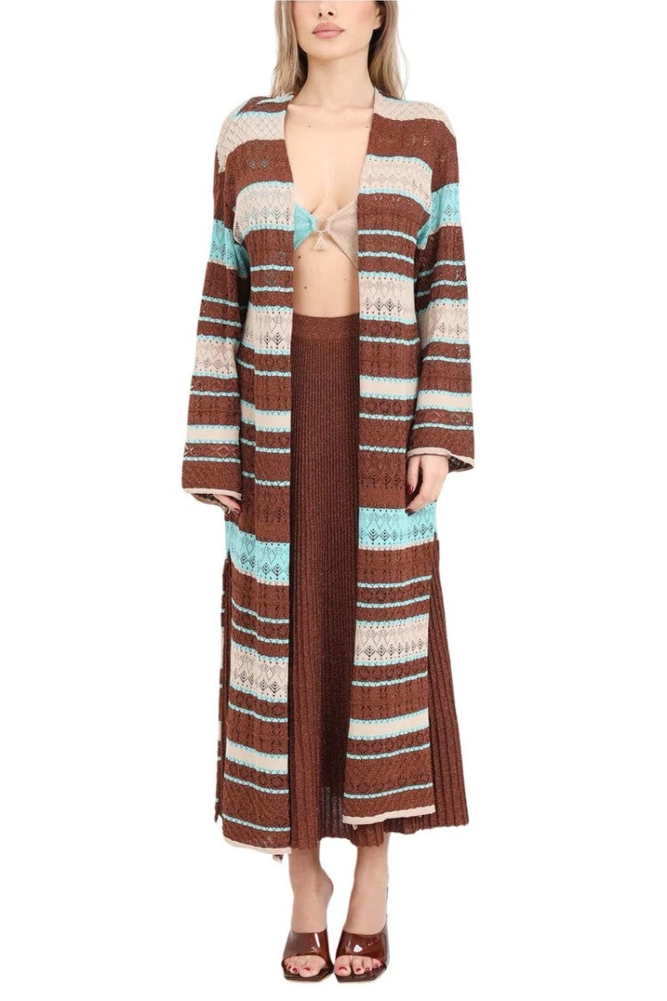 Akep Viscose/Polyester Cardigan - Brown/Beige