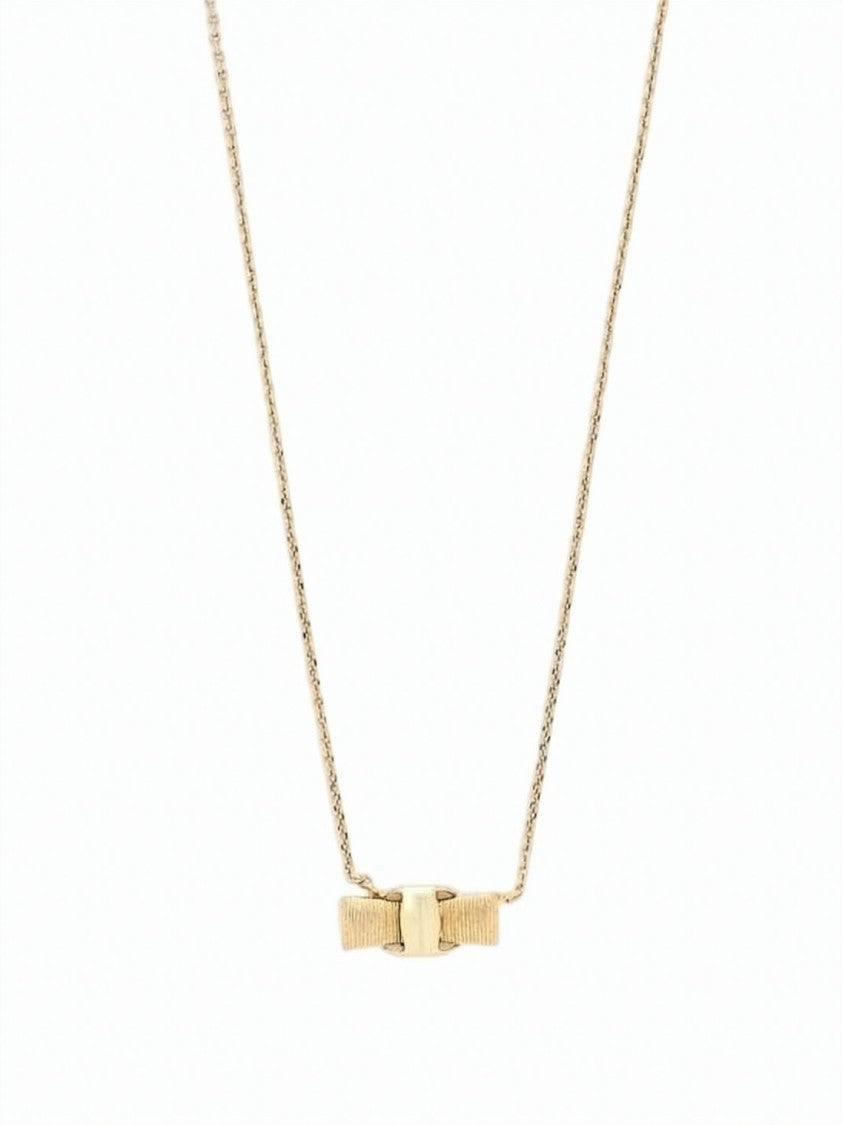 Salvatore Ferragamo Gold Bow Pendant Necklace With Adjustable Chain