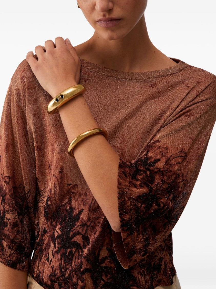 Liu Jo Brown Floral Print Crewneck Sweater