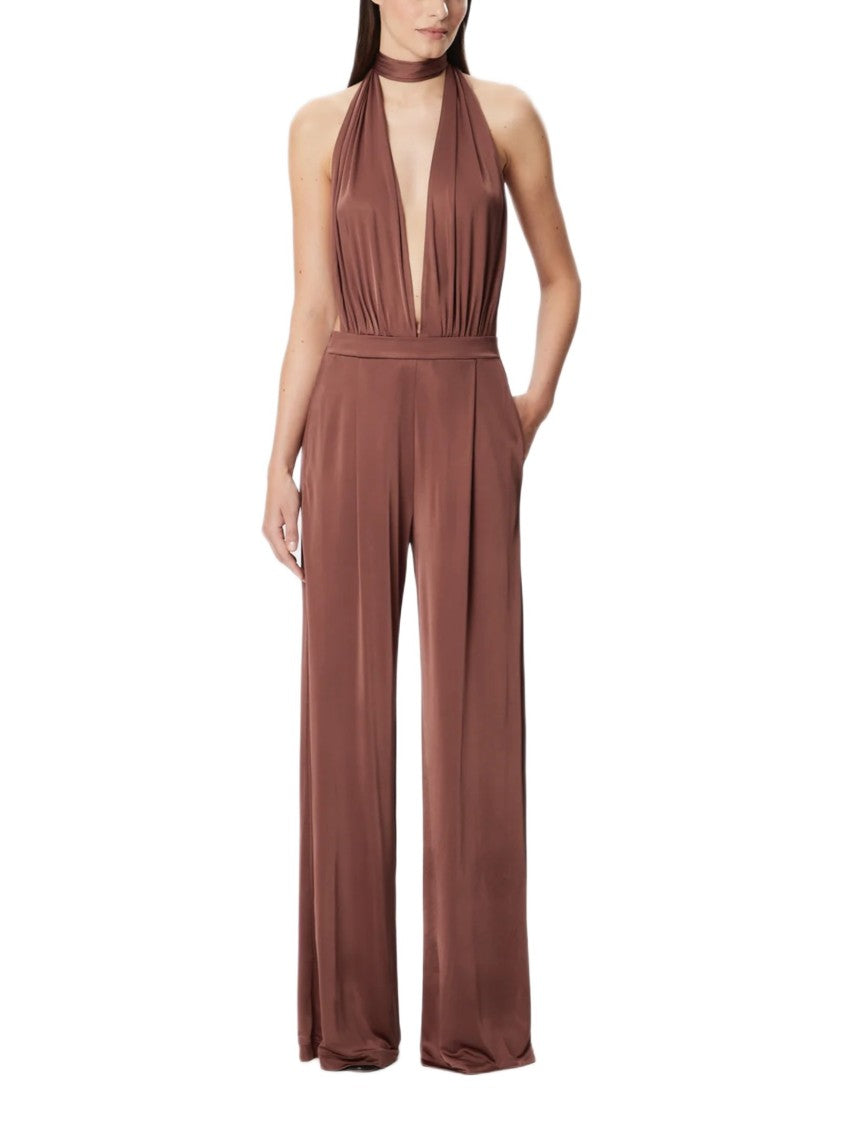 Amazuin Fluid Satin Jersey Jumpsuit With Bow Tie Closure