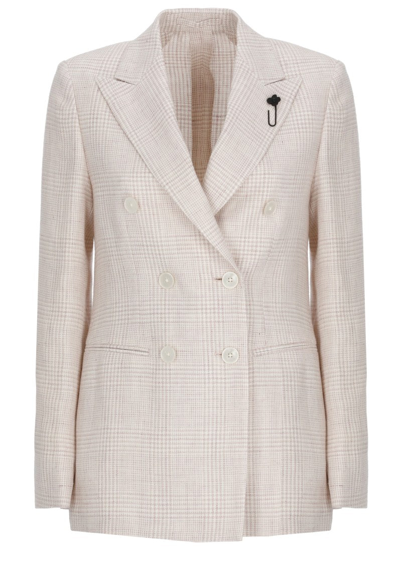 Lardini White Prince Of Wales Linen-Wool Blazer