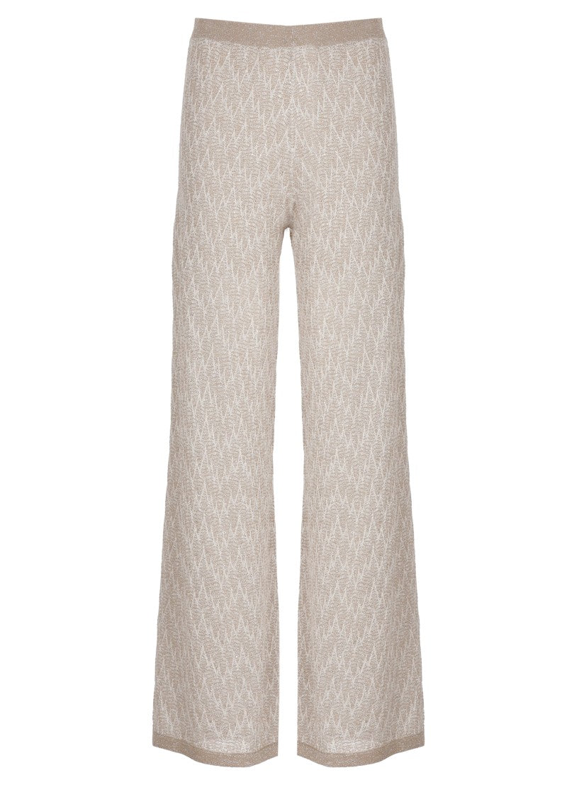 D. Exterior Beige Lurex Viscose Palazzo Wide-Leg Pants
