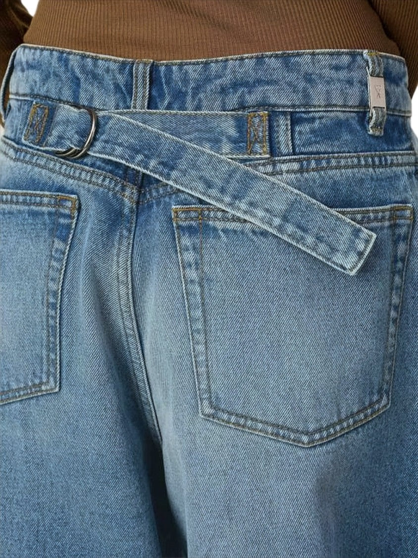 Ami Paris High-Waisted Wide-Leg Denim Pants With Matching Belt