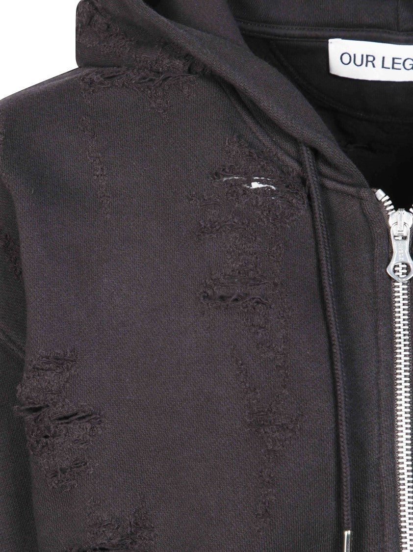 Our Legacy Rascal Distressed Drawstring Zip-Up Hoodie