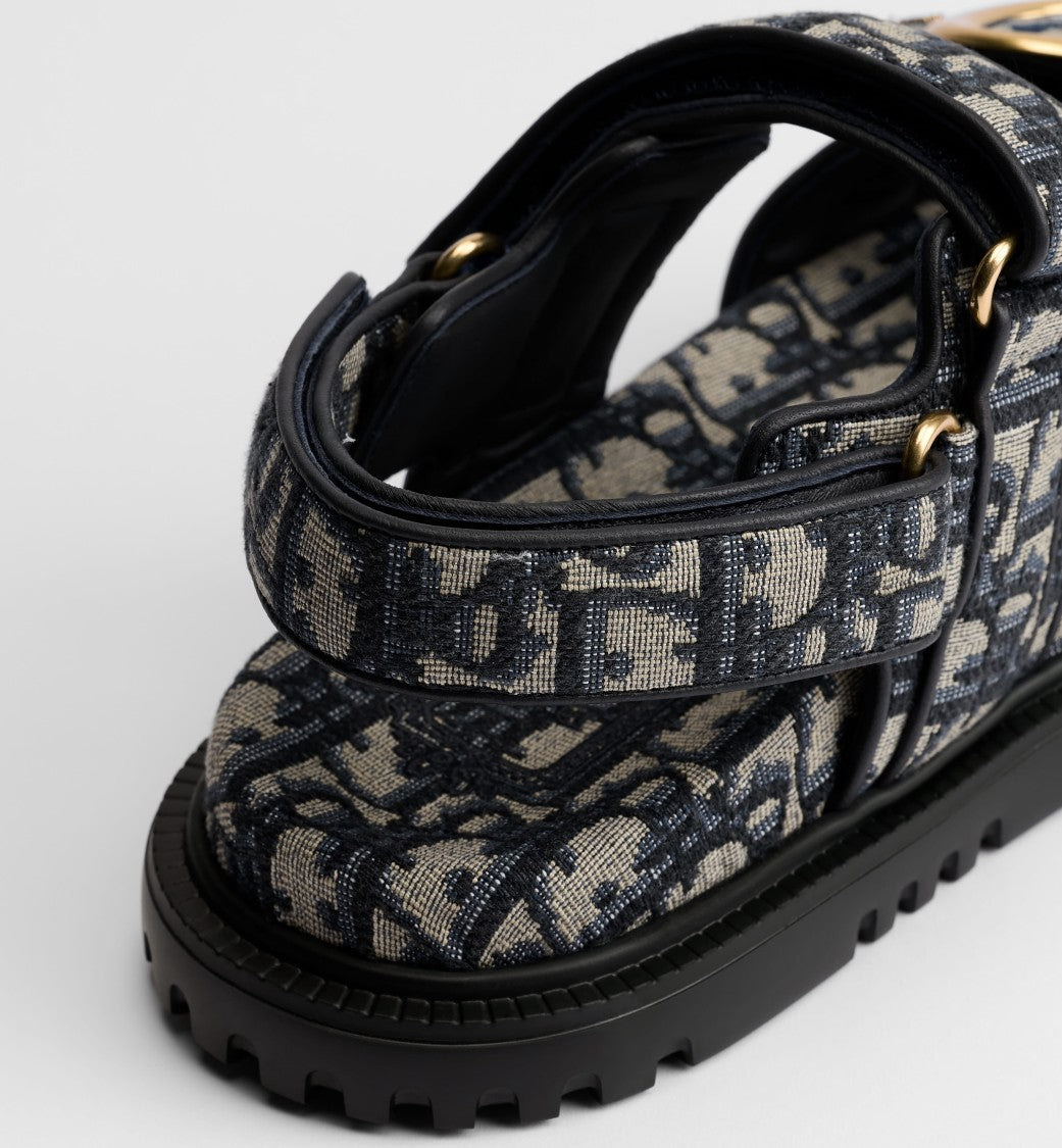 Christian Dior Patterned Fabric Sandal With Adjustable Straps And Gold Hardware