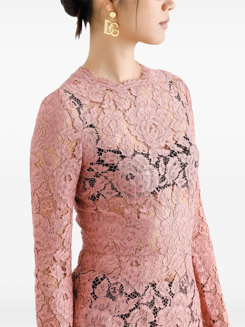 Dolce & Gabbana Delicate Lace Midi Dress With Scalloped Hem