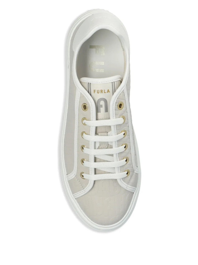 Furla Beige Textured Leather Platform Sneakers