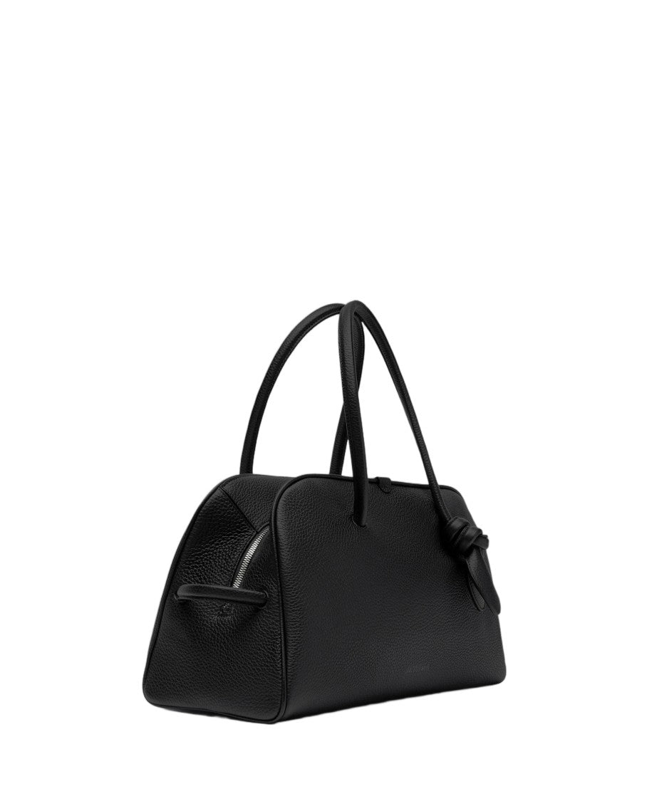 Jacquemus Textured Leather Bowling Bag With Dual-Zip Closure And Bow Detail