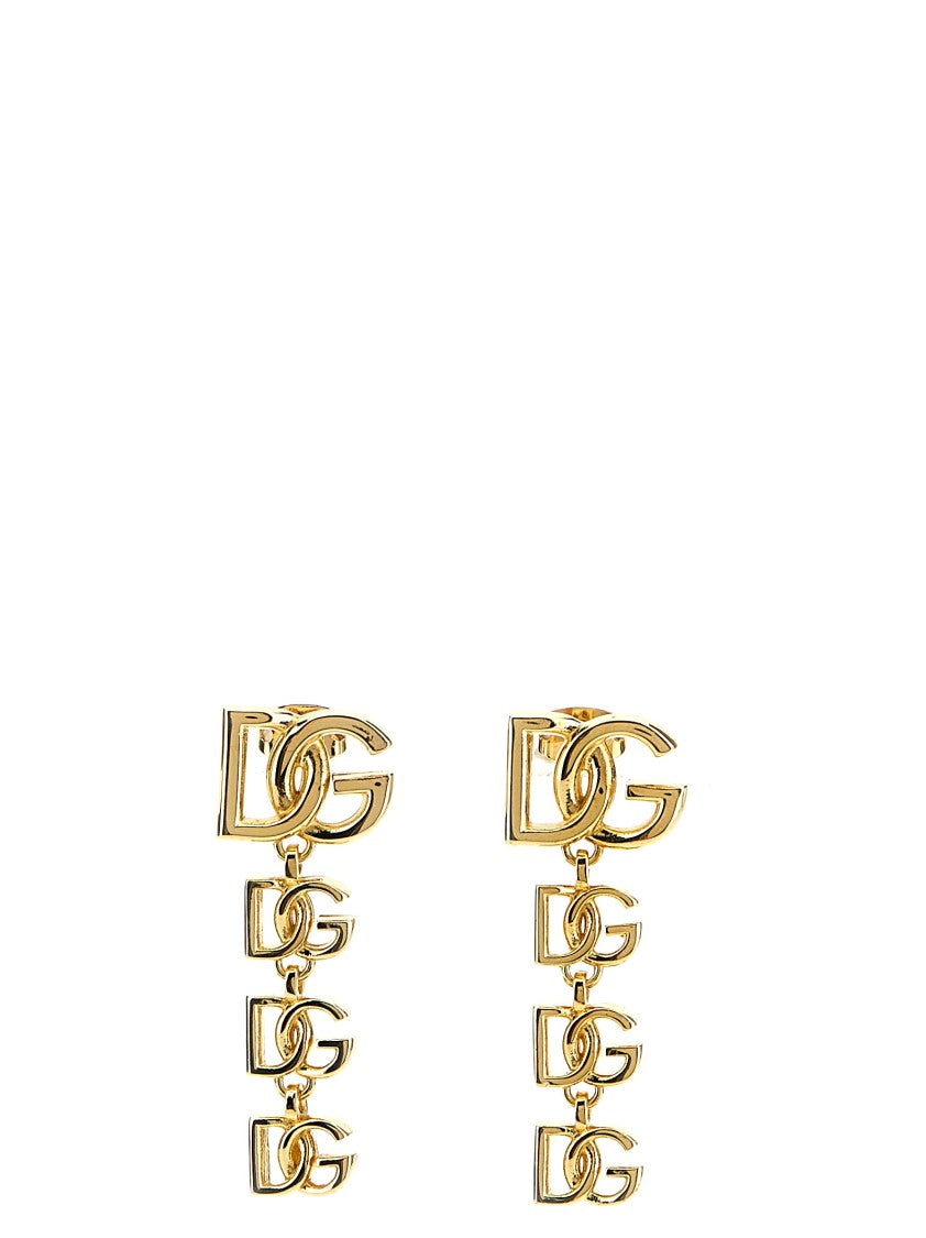 Dolce & Gabbana Cascading Pendant Logo Earrings In Polished Gold Metal