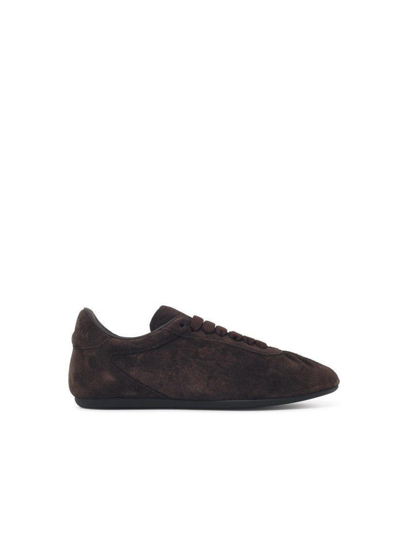 Dolce & Gabbana Brown Suede Sneakers With Embossed Logo And Metal Detail