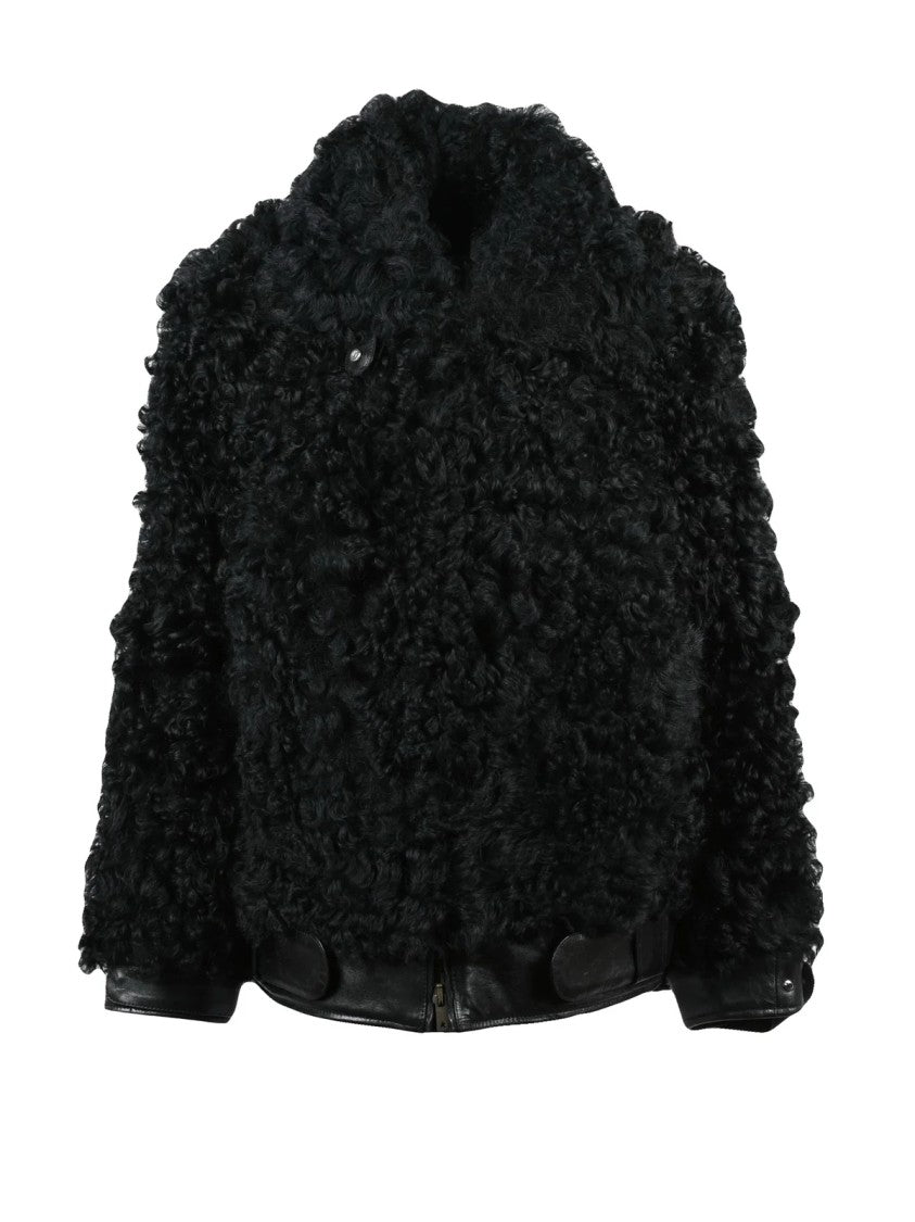 Golden Goose Curly Shearling And Leather Jacket With Structured Collar
