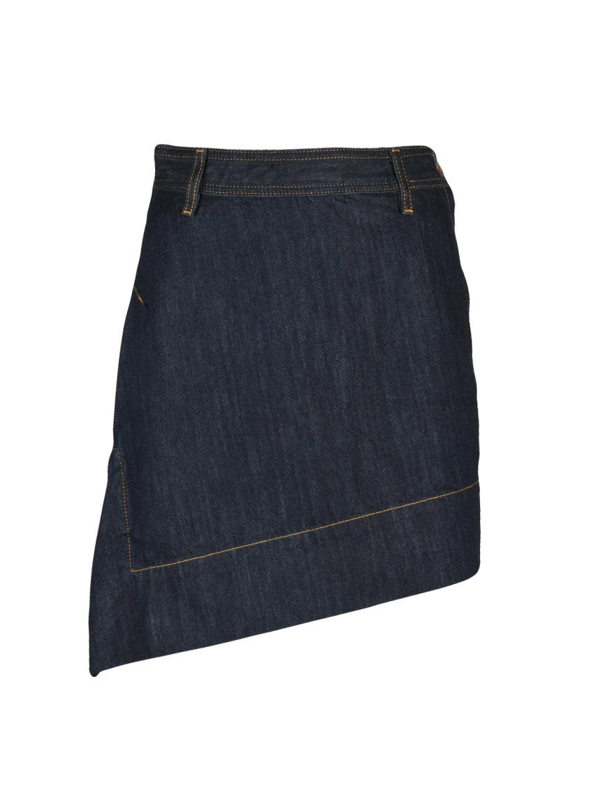 Vivienne Westwood Anglomania Asymmetric Mini Denim Skirt With Unique Zip Closure